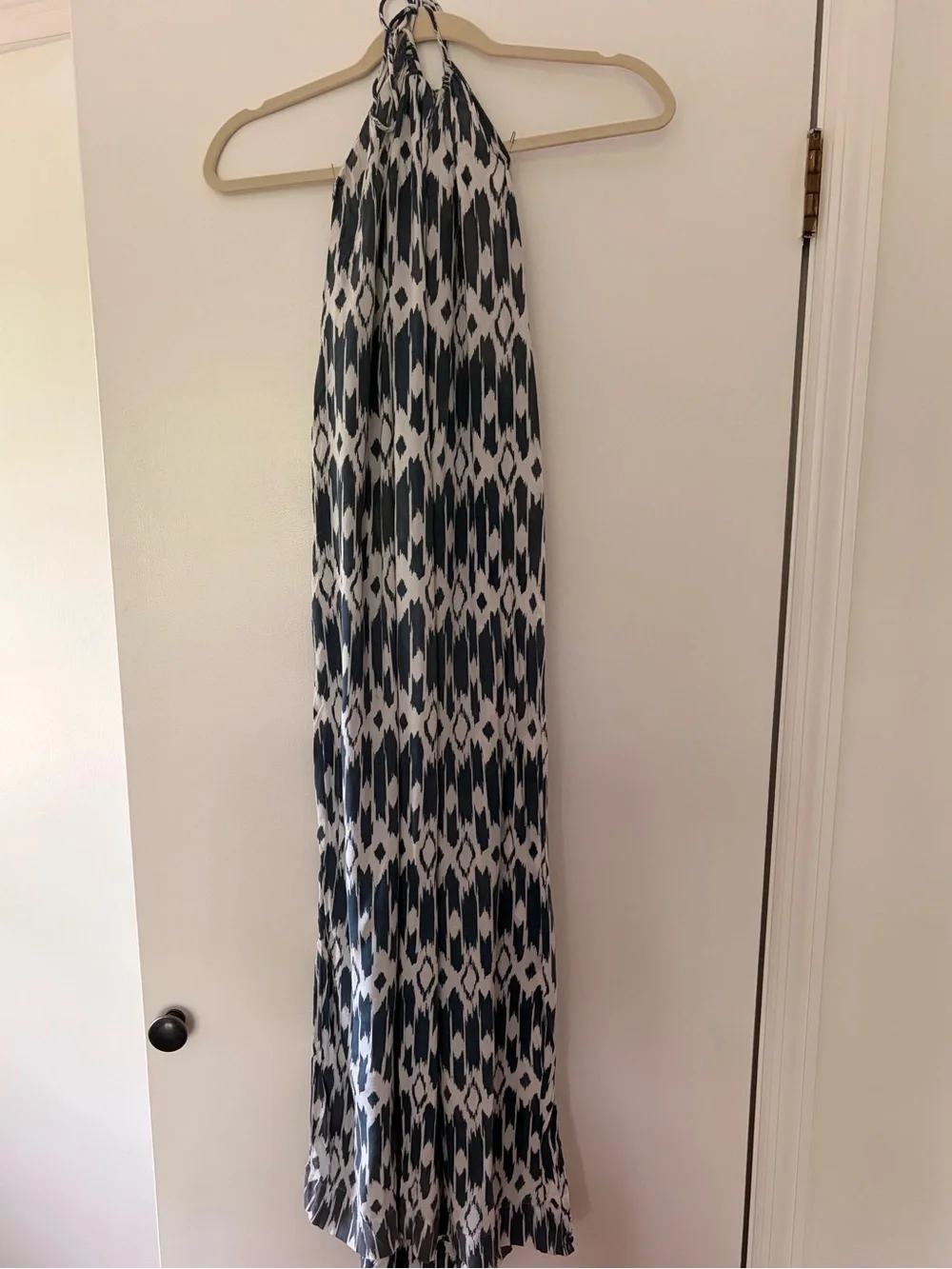 J. Crew Navy and White Ikat Maxi Halter Dress